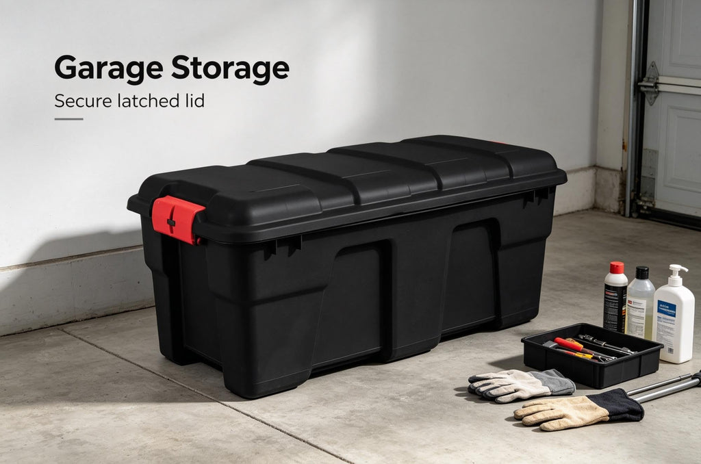 Black 17 Gallon Plastic Storage Footlocker L638516