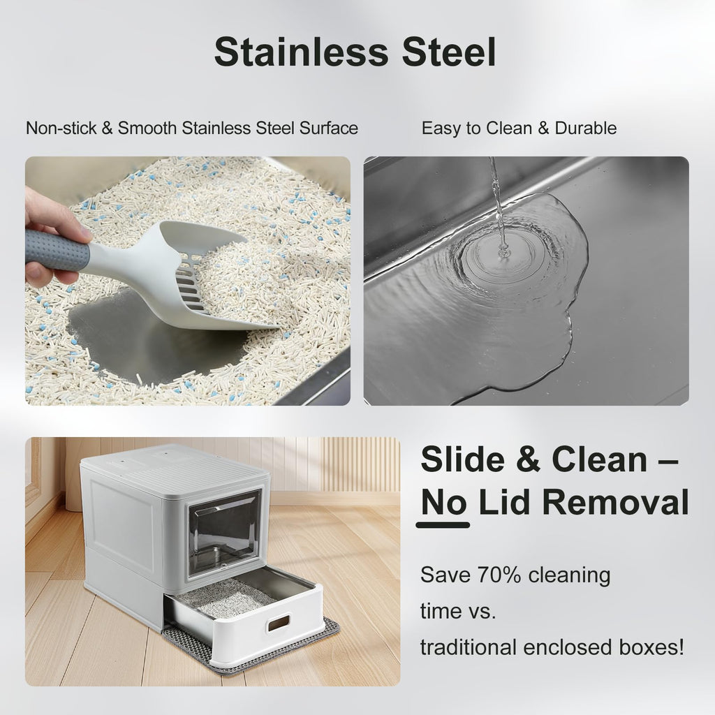Enclosed Stainless Steel Cat Litter Box with Lid Q81468