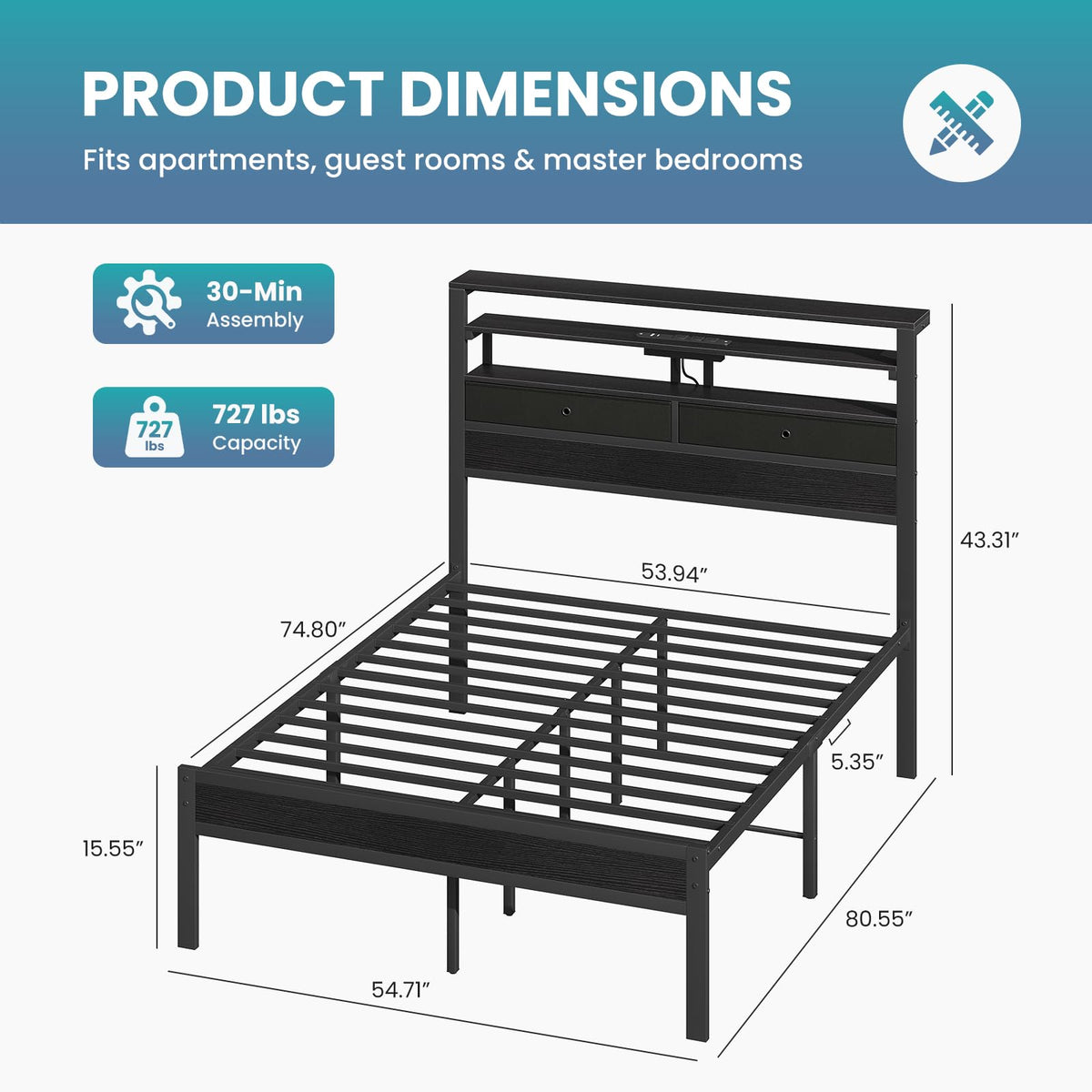 Full Bed Frame with Storage W5590
