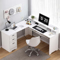 60" White L Shaped Desk with File Drawers G7984