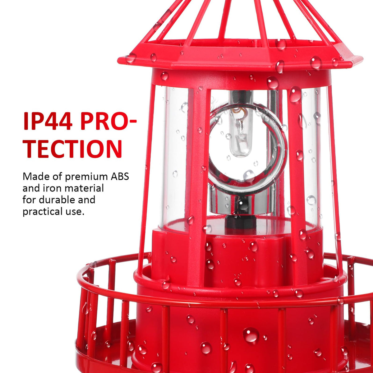 Solar Powered Rotating Lighthouse Garden Light Outdoor Waterproof Resin Iron Red O56935