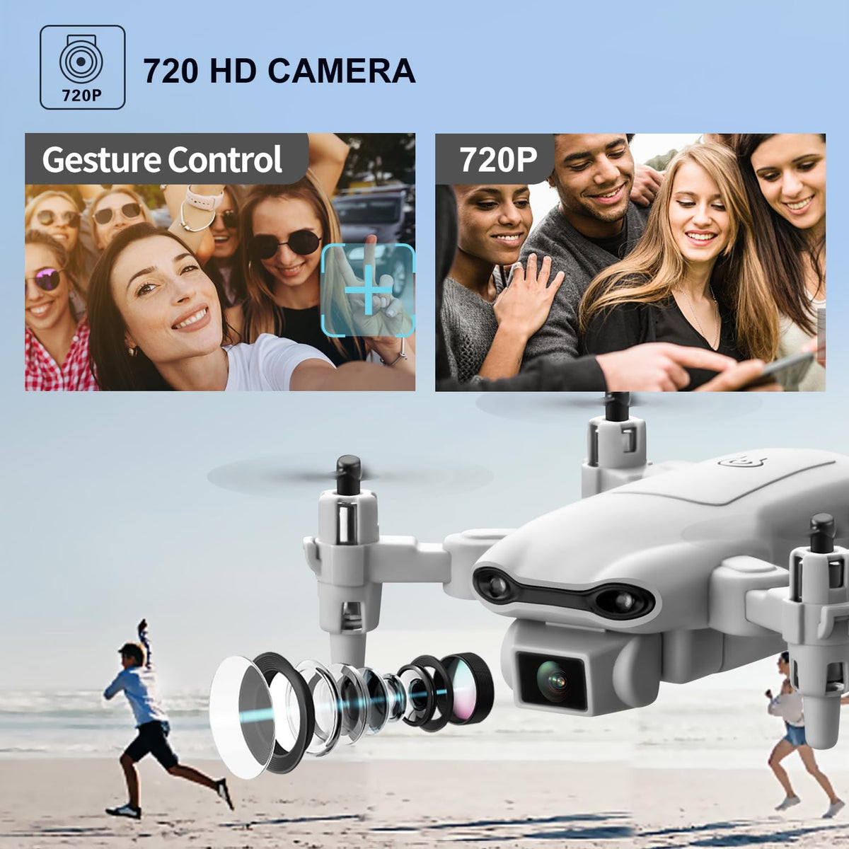 Mini Drone with 1080P HD Camera, 3 Batteries, Gray X21438