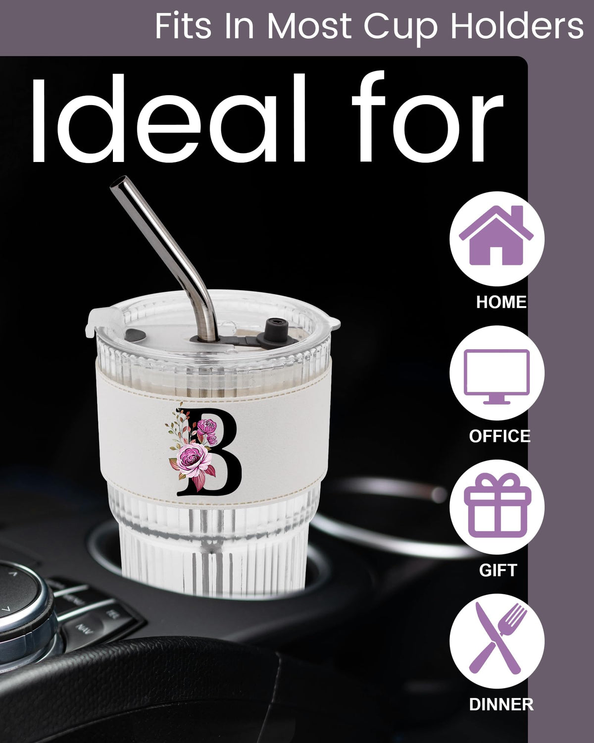 Glass Cup with Lid Straw Clear Tumbler X631530