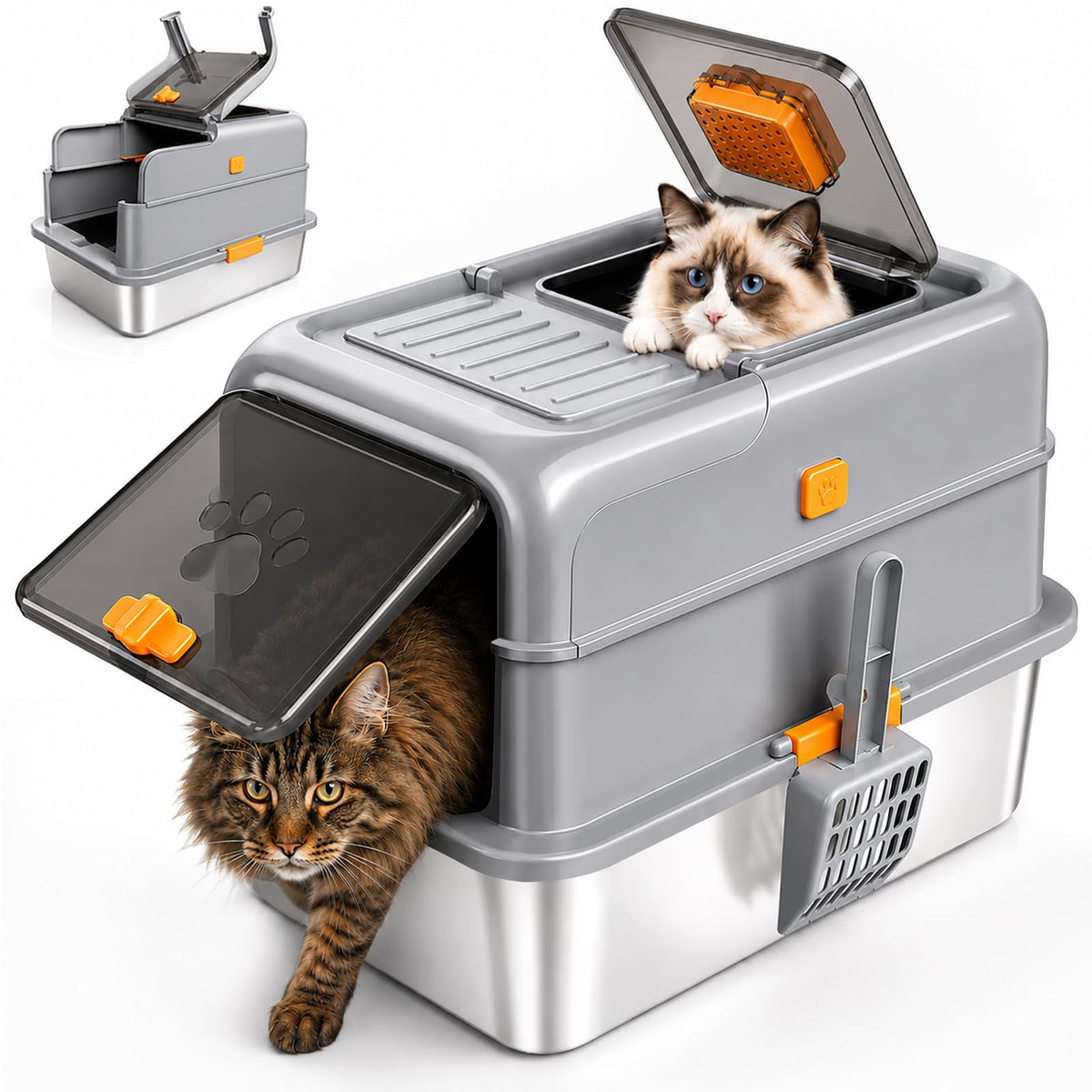 Stainless Steel High Sided Cat Litter Box with Lid X78777
