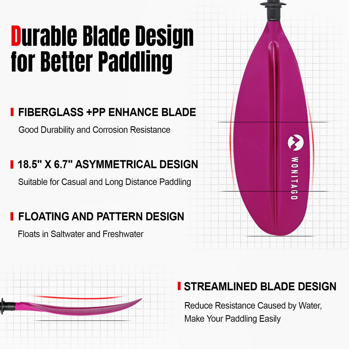 Adjustable Fiberglass Shaft PP Blade Kayak Paddle B226890