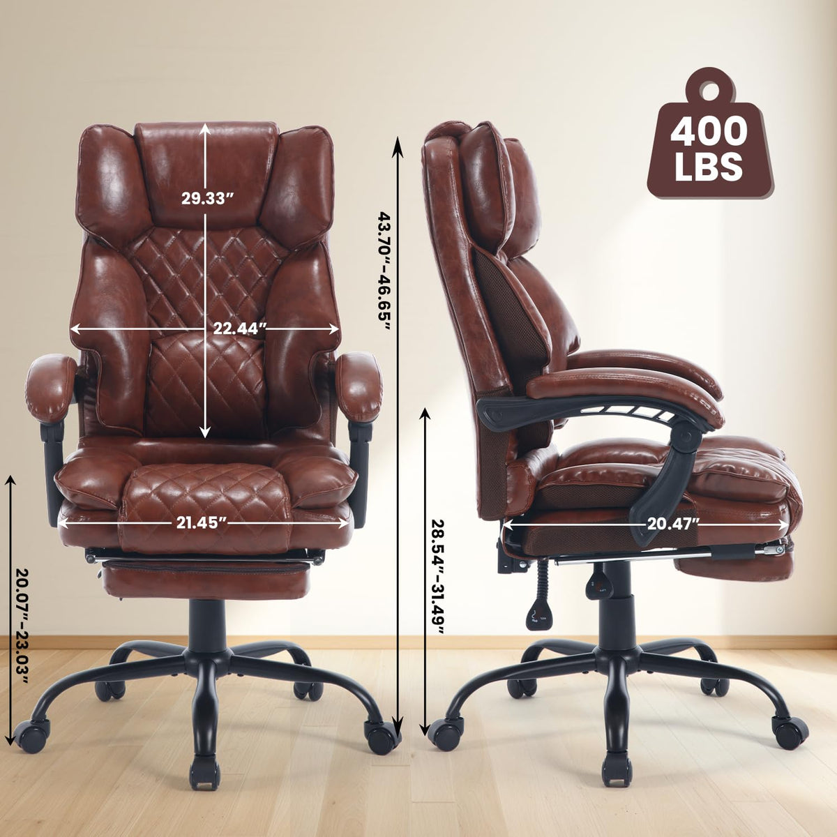 Brown Reclining Ergonomic Office Chair with Footrest U11181