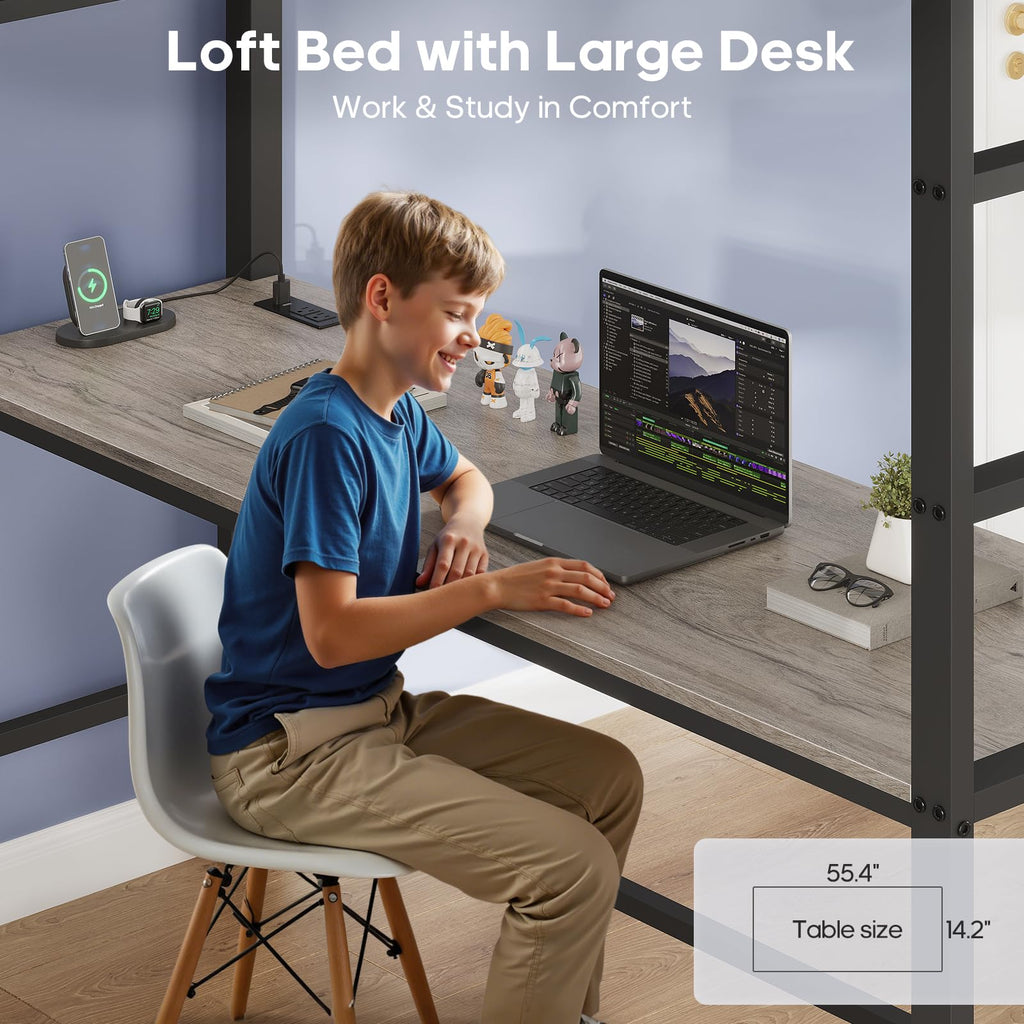 Full Size Loft Bed with Desk and 8 Storage Drawers Grey F24198