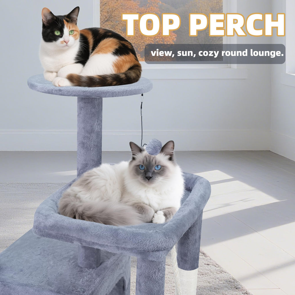 37.5" Cat Tree Tower with Scratching Board Hammock Grey O99025