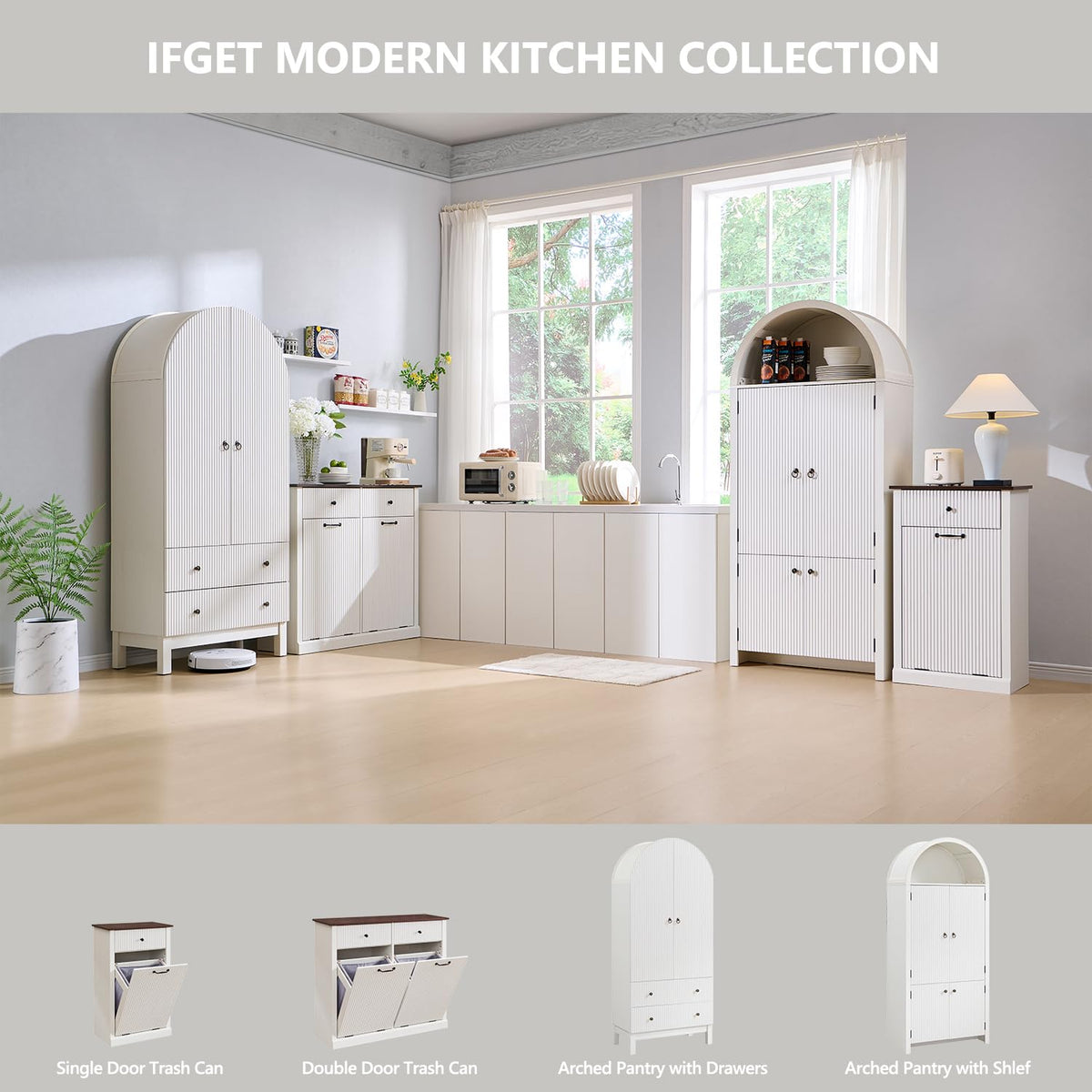 Antique White Tilt-Out Trash Can Cabinet T28245