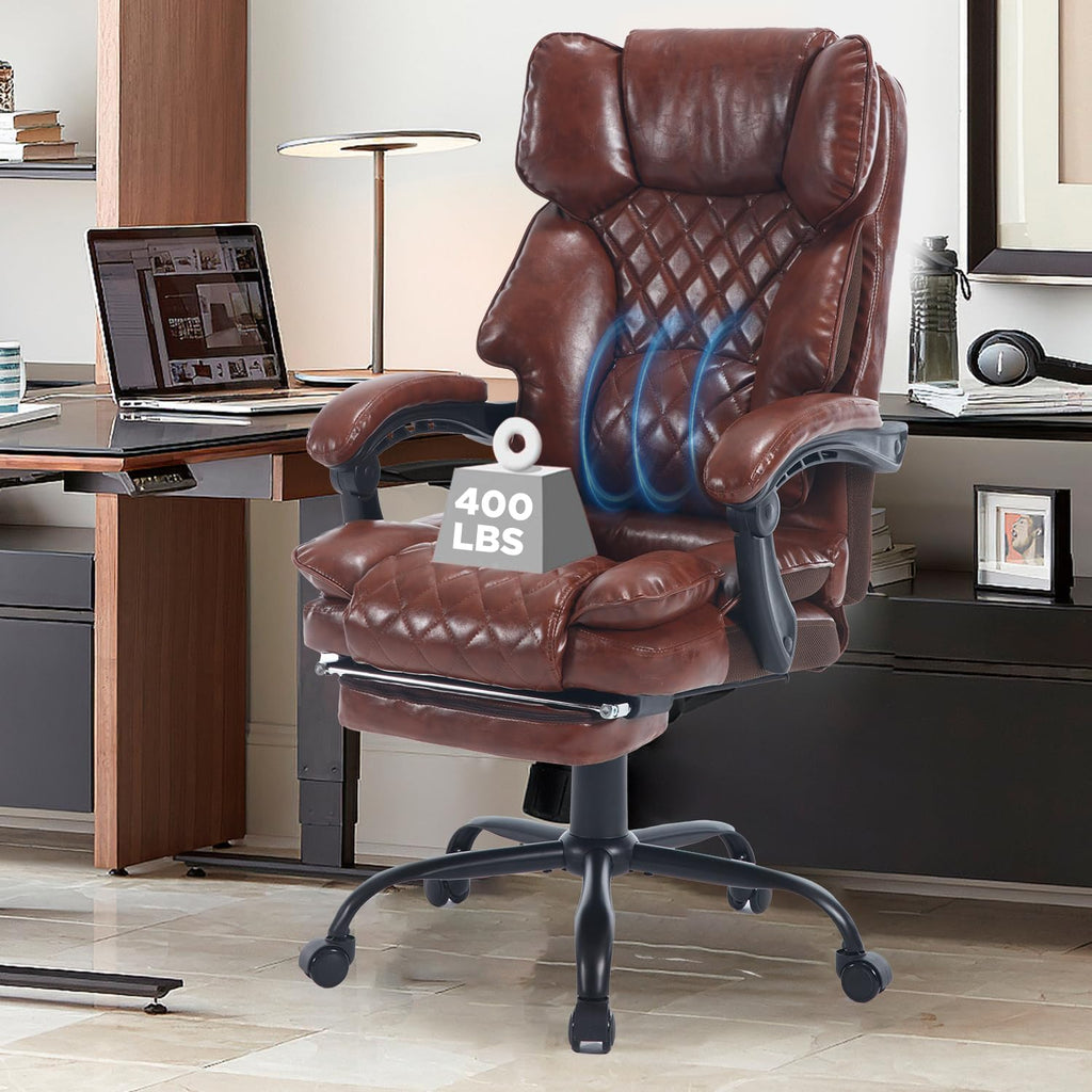 Brown Reclining Ergonomic Office Chair with Footrest U11181