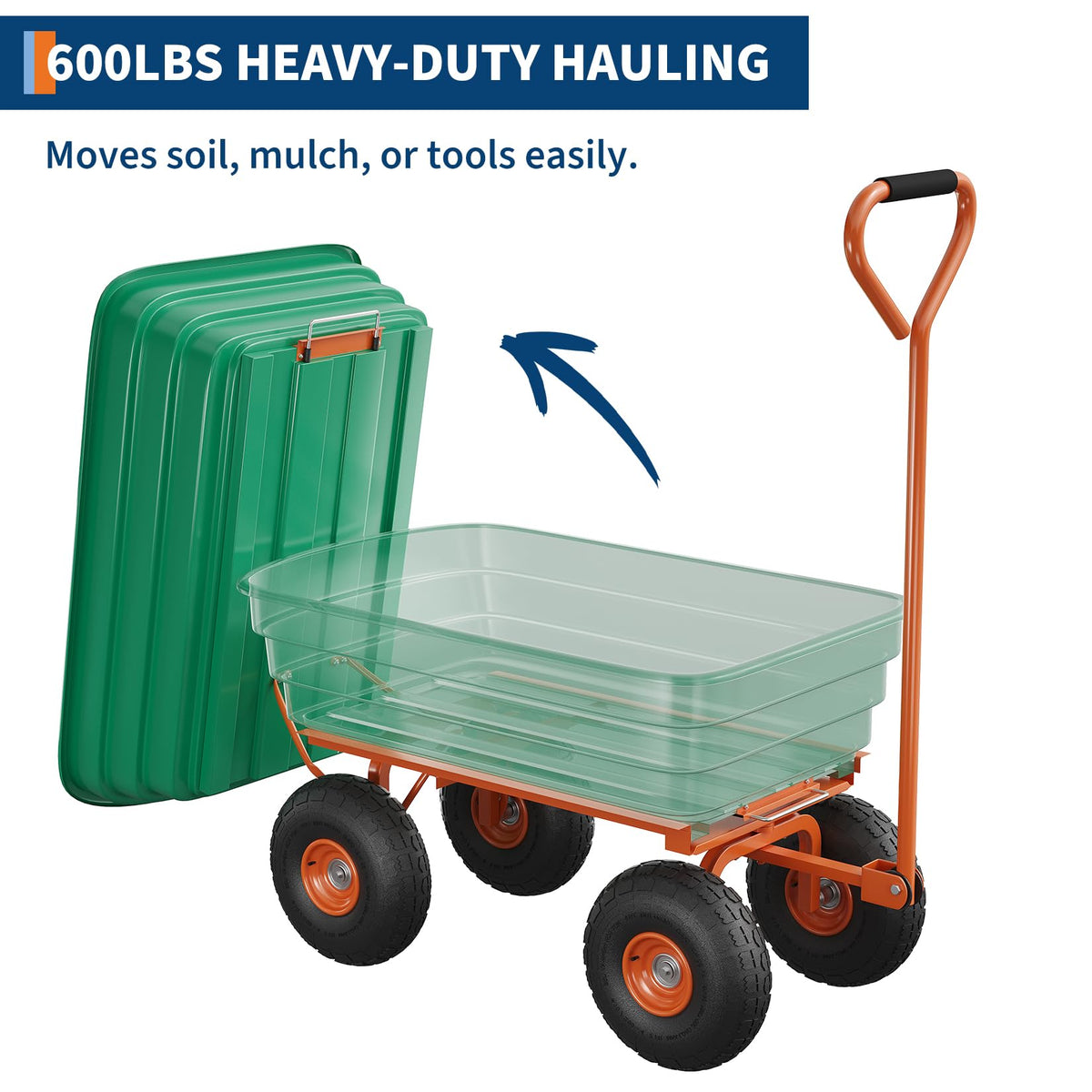Heavy Duty 4 Cu Ft 1200Lbs Utility Wagon with 10" No-Flat Tires D838