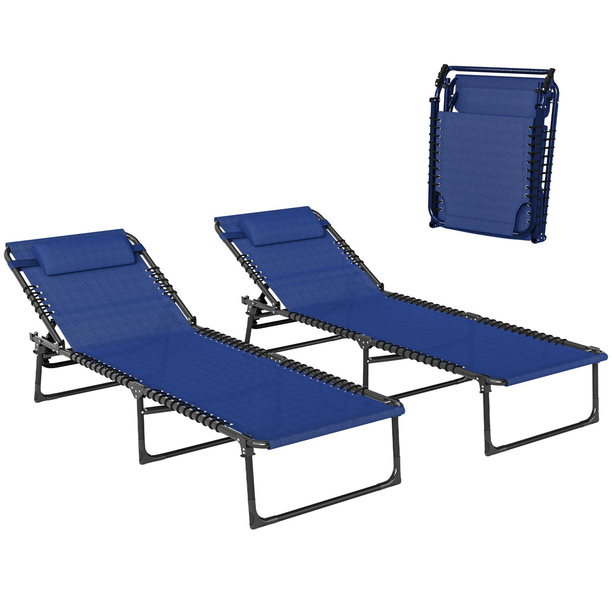 Folding Chaise Lounge Chair Set of 2 Blue J496