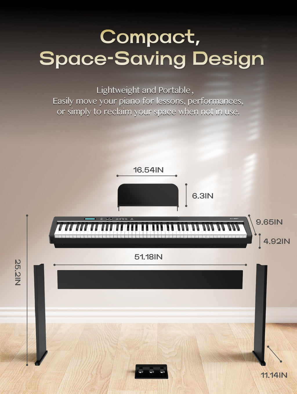 88-Key Weighted Action Digital Piano with Wooden Stand Y767