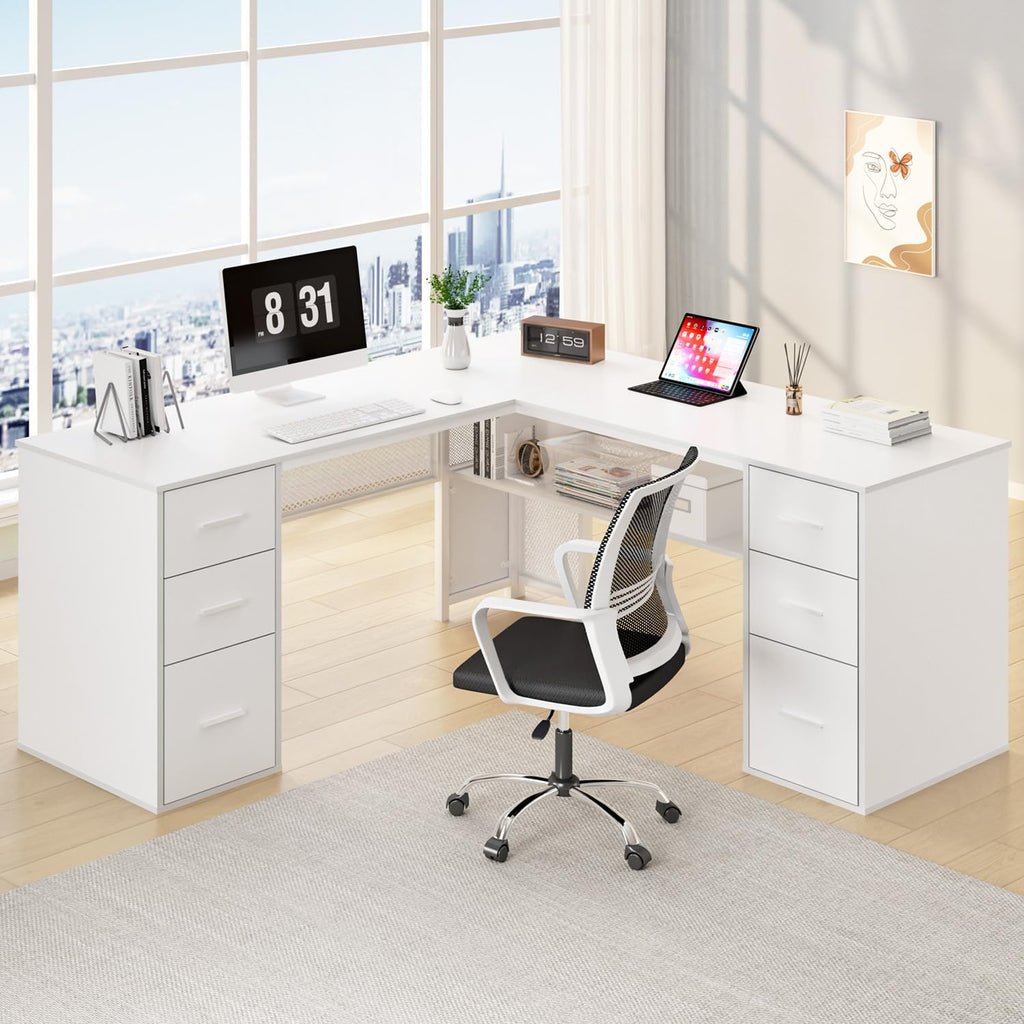 White L Shaped Desk with Drawers M999