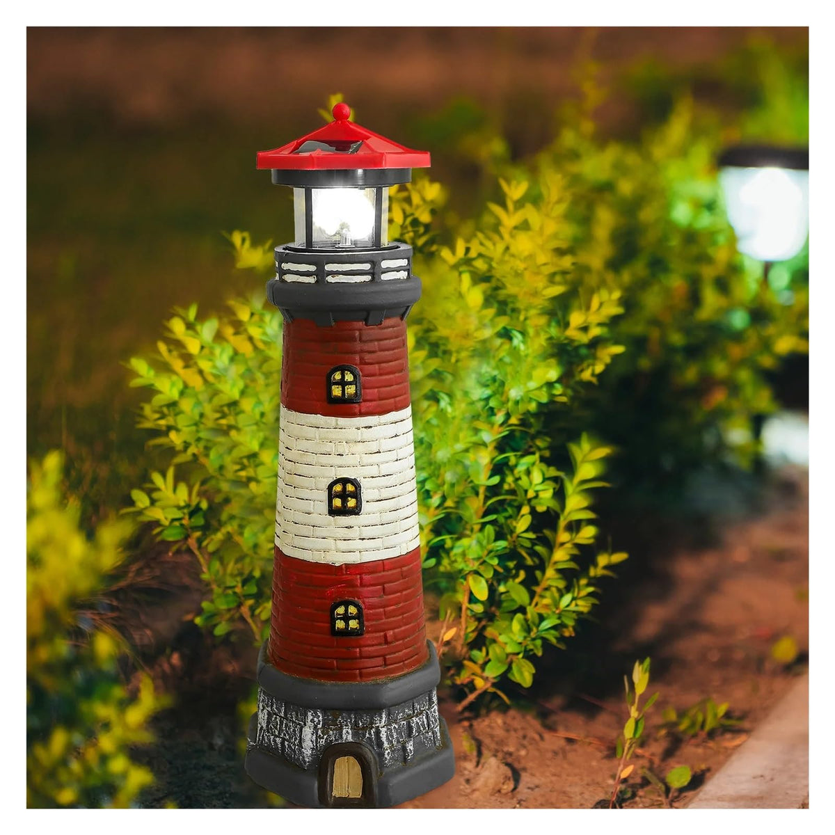 Solar Powered Lighthouse Rotating Beacon Red Resin D6085
