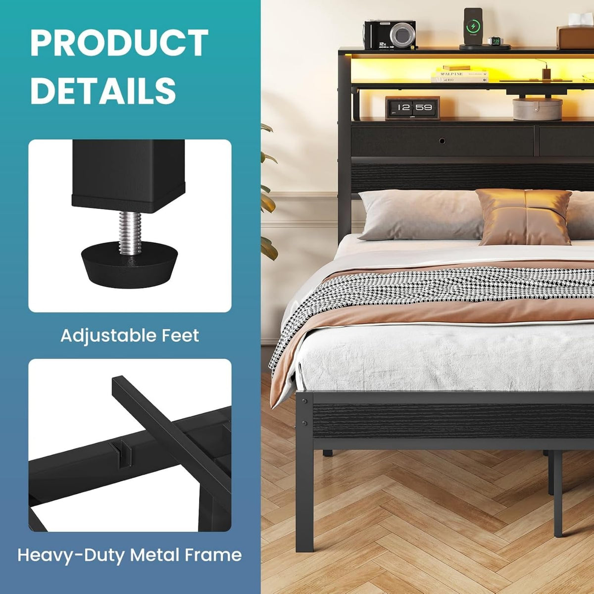 Full Bed Frame with Storage W5590