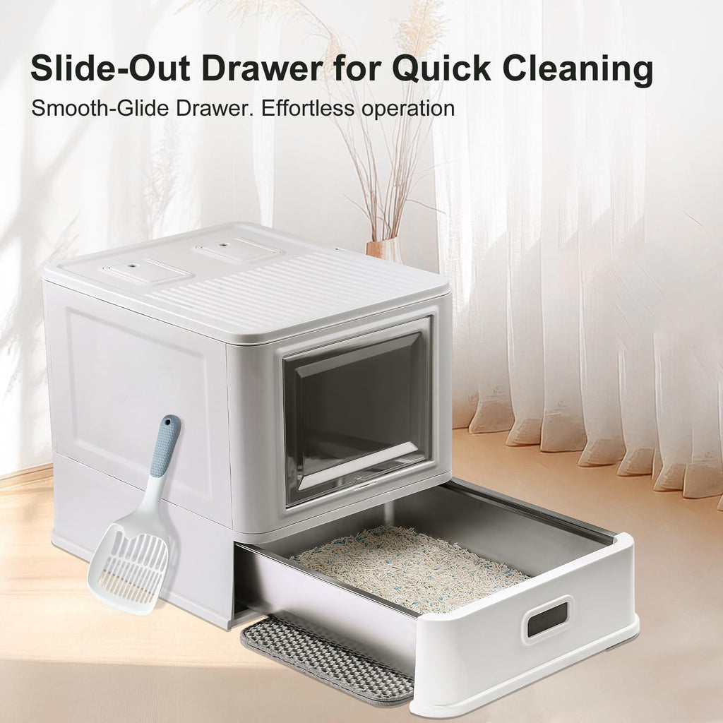Enclosed Stainless Steel Cat Litter Box with Lid Q81468