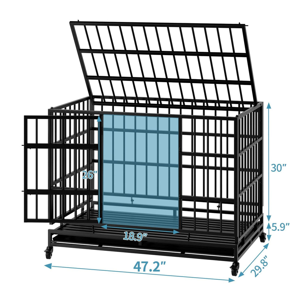 48 Inch Heavy Duty Metal Folding Dog Crate with Wheels and Double Doors N954582