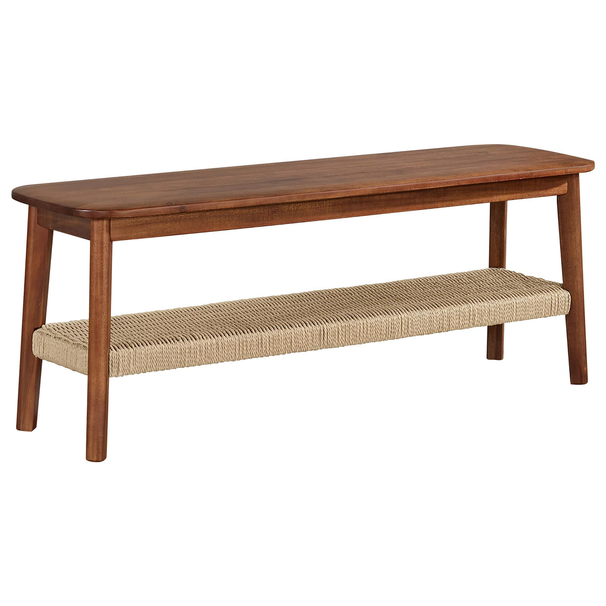 Solid Wood Entryway Bench with Woven Storage Shelf, Chestnut, 48” A192708