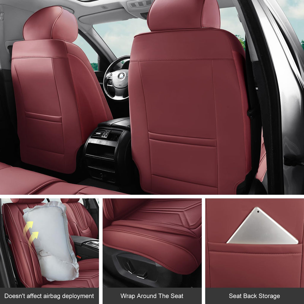 Burgundy Leather Full Set Car Seat Covers I341391