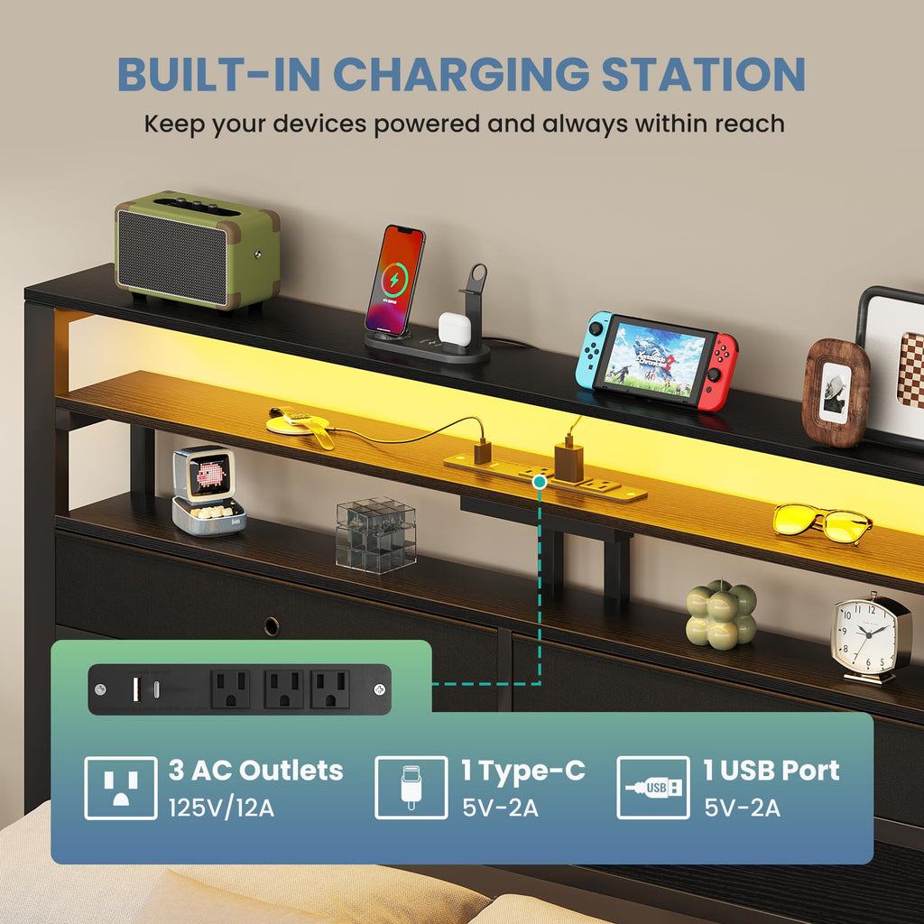 Full Bed Frame with Storage W5590