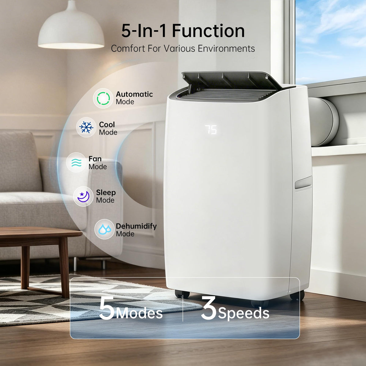 14000 BTU 5-in-1 Portable Air Conditioner with Remote Control and Window Kit M37827