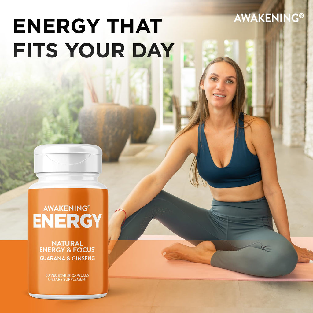 Natural Energy & Focus Supplement with Panax Ginseng, Guarana Extract & Chromium Picolinate, 60 Caps S829