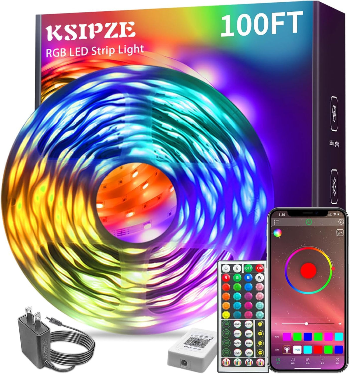 100ft RGB Music Sync Color Changing Led Strip Lights C61612
