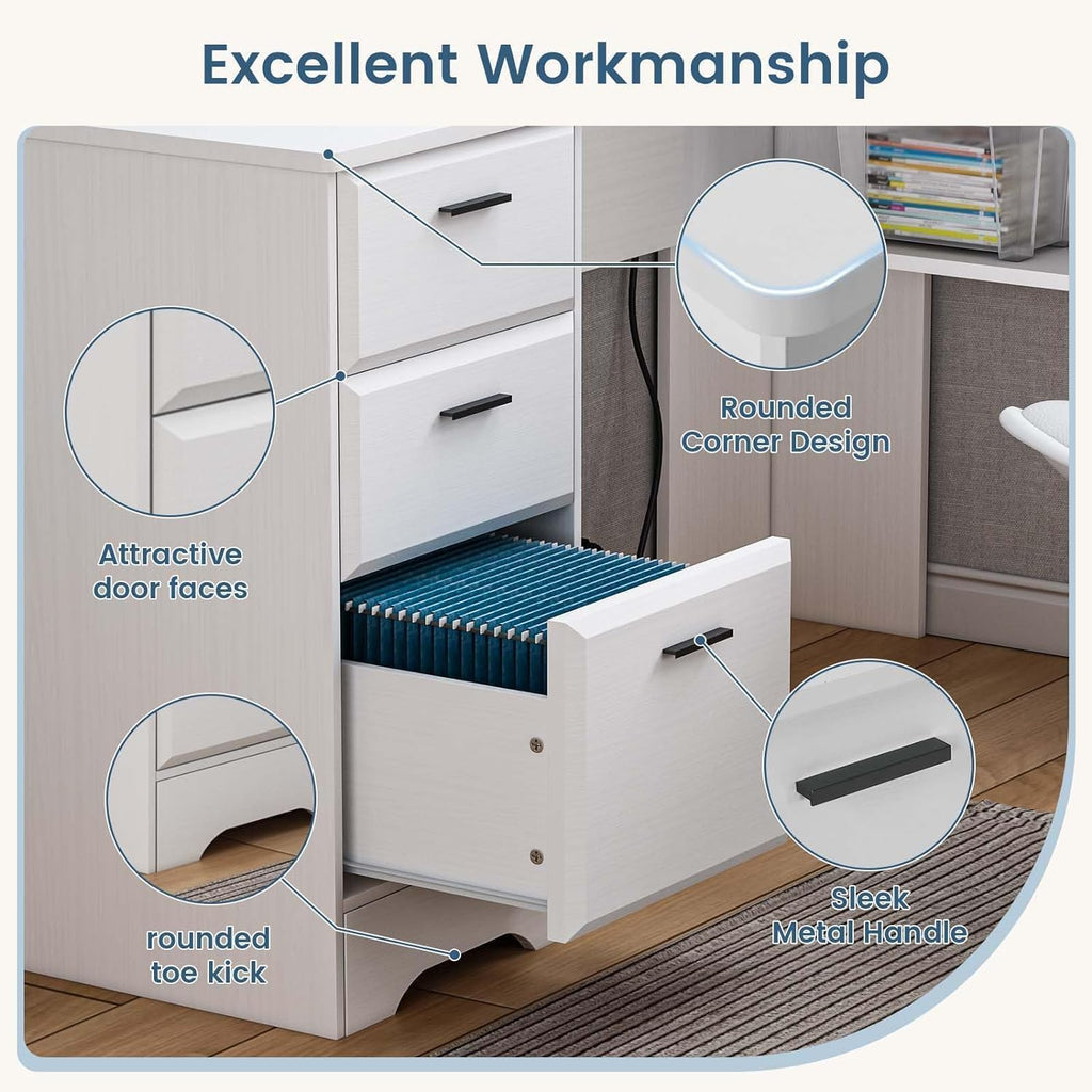 60" White L Shaped Desk with File Drawers G7984