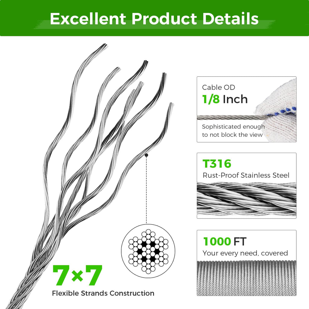 1/8" T316 Stainless Steel Aircraft Cable & Turnbuckle Railing Kit B930