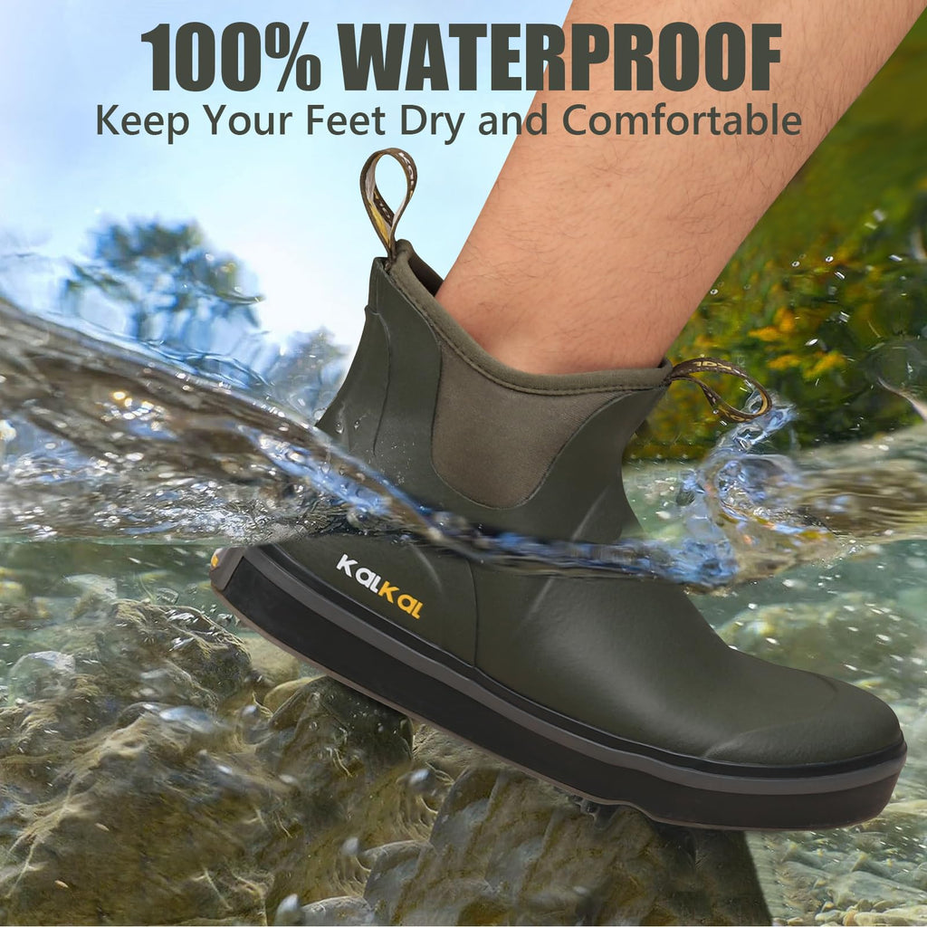 Waterproof Rubber Ankle Deck Boots with Memory Foam E733614