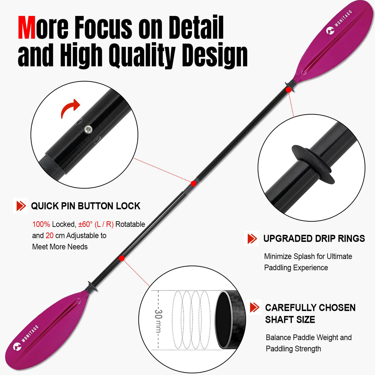 Adjustable Fiberglass Shaft PP Blade Kayak Paddle B226890