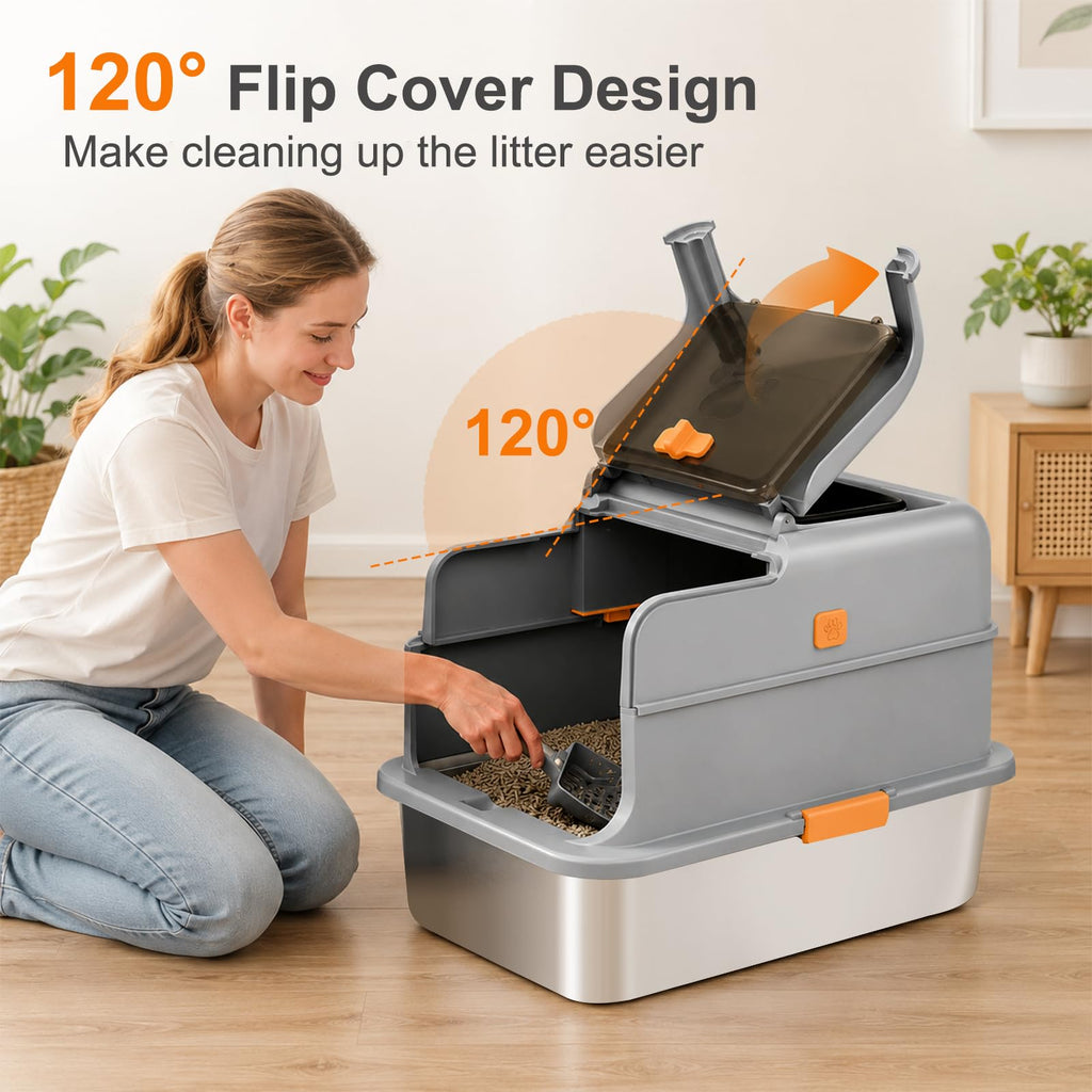 Stainless Steel High Sided Cat Litter Box with Lid X78777