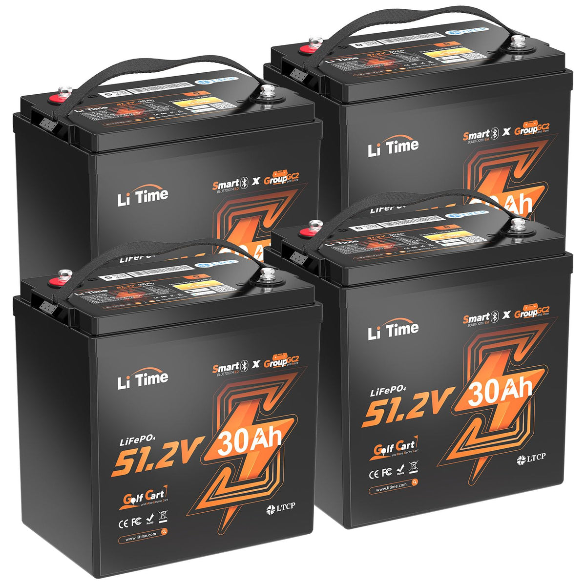 4 Pack 48V 30Ah LiFePO4 Lithium Battery with Bluetooth D563908