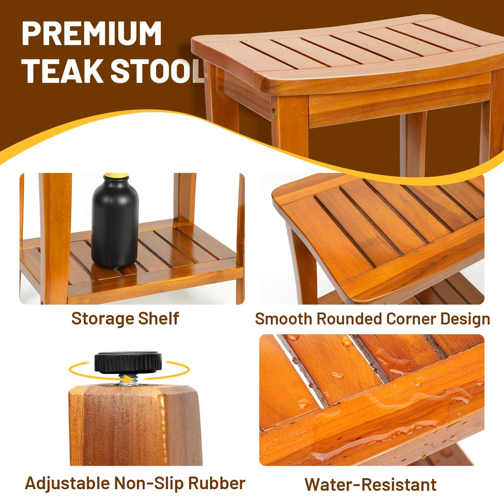 16" Teak Shower Bench with Shelf V9693
