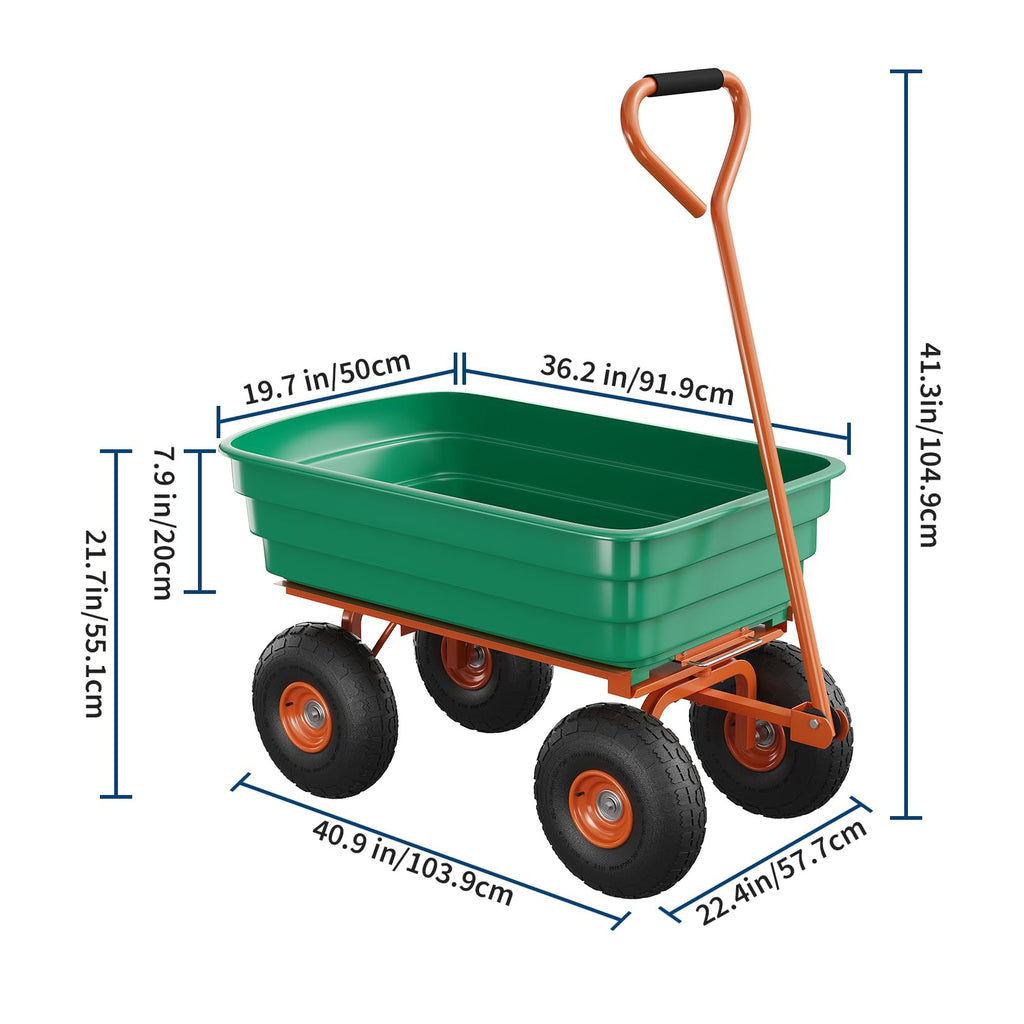 Heavy Duty 4 Cu Ft 1200Lbs Utility Wagon with 10" No-Flat Tires D838
