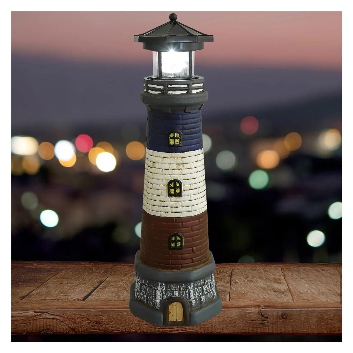 Solar Powered Lighthouse Rotating Beacon Red Resin D6085