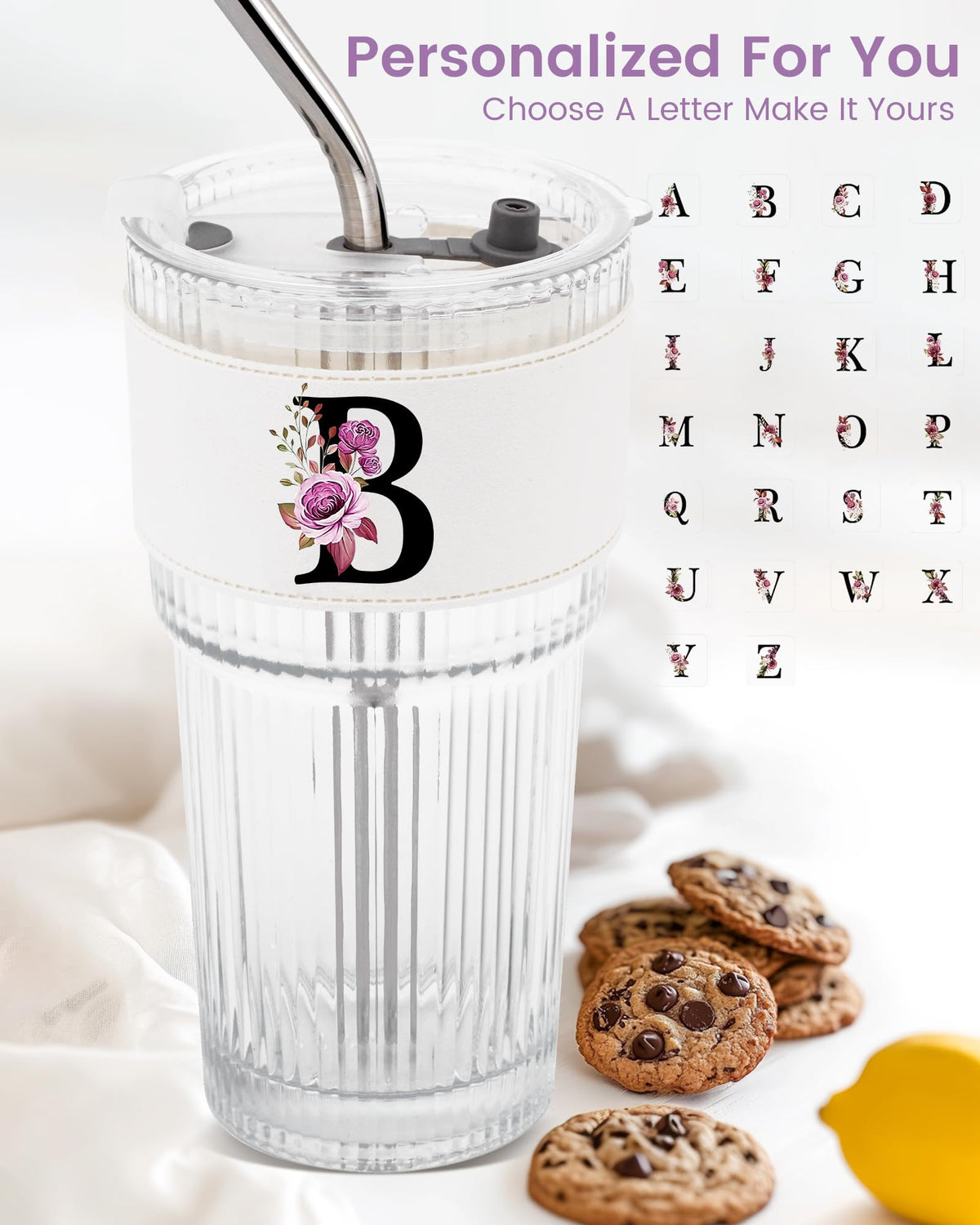 Glass Cup with Lid Straw Clear Tumbler X631530