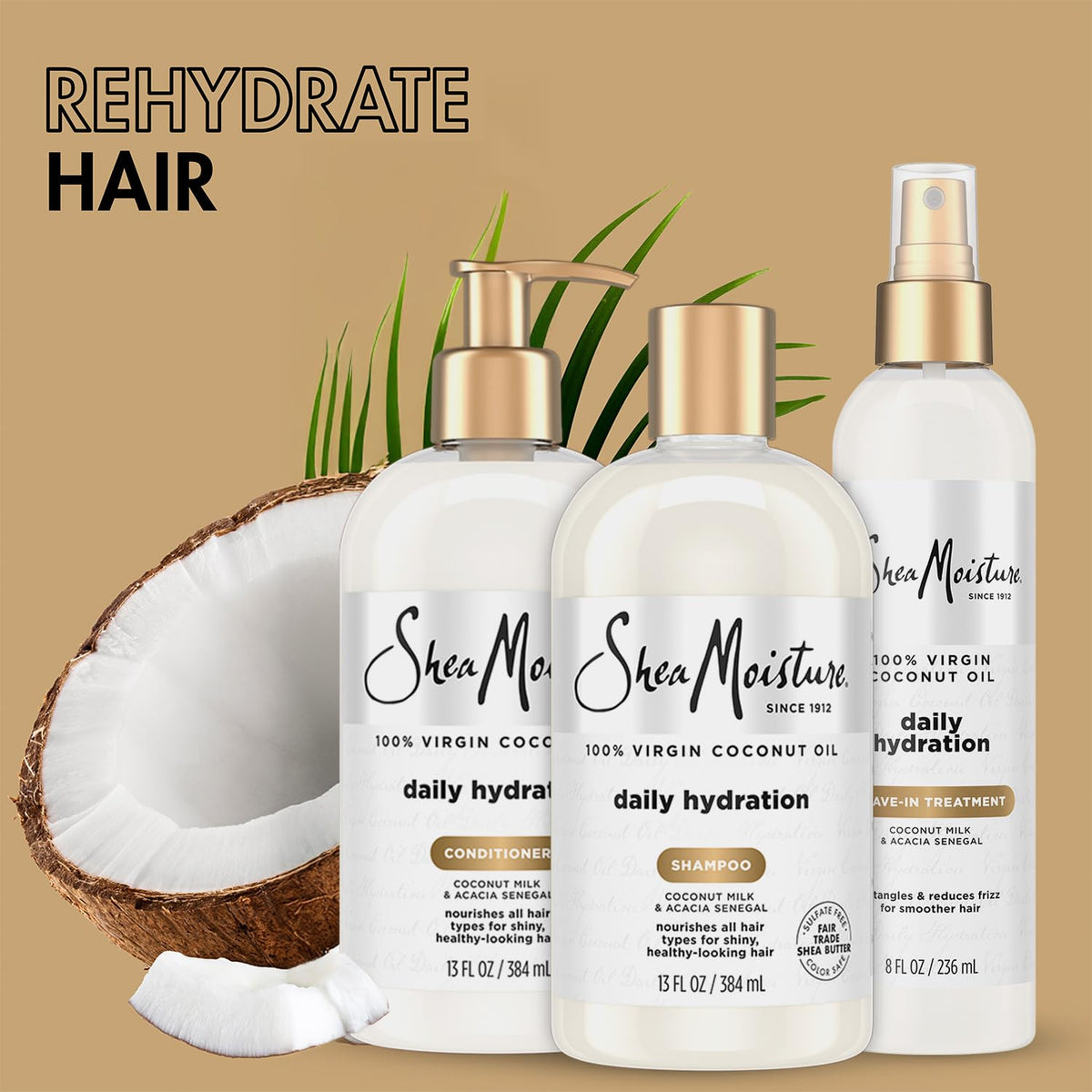 Shampoo & Conditioner + Leave-in Treatment Coconut Oil 3 Piece Set V1655