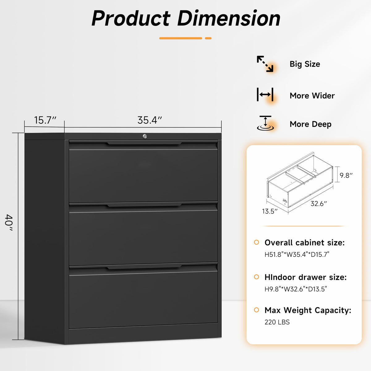3 Drawer Metal File Cabinet with Lock D17045