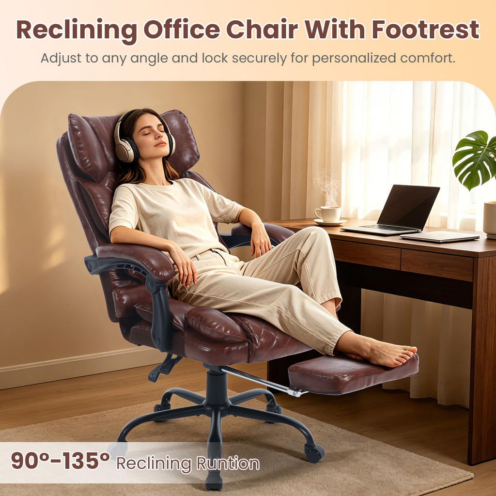 Brown Reclining Ergonomic Office Chair with Footrest U11181