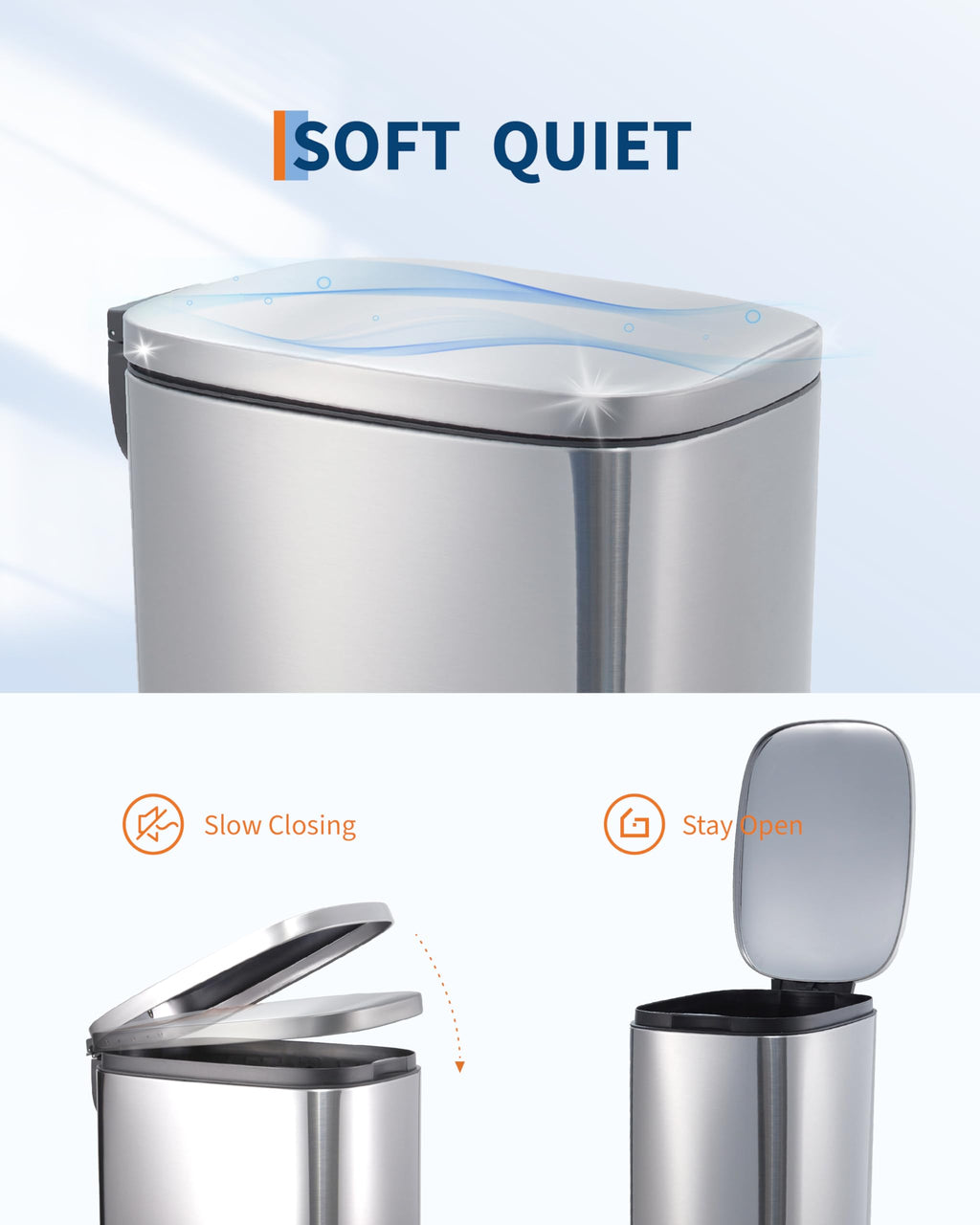 Stainless Steel Vertical Arc Trash Can 50L N6717