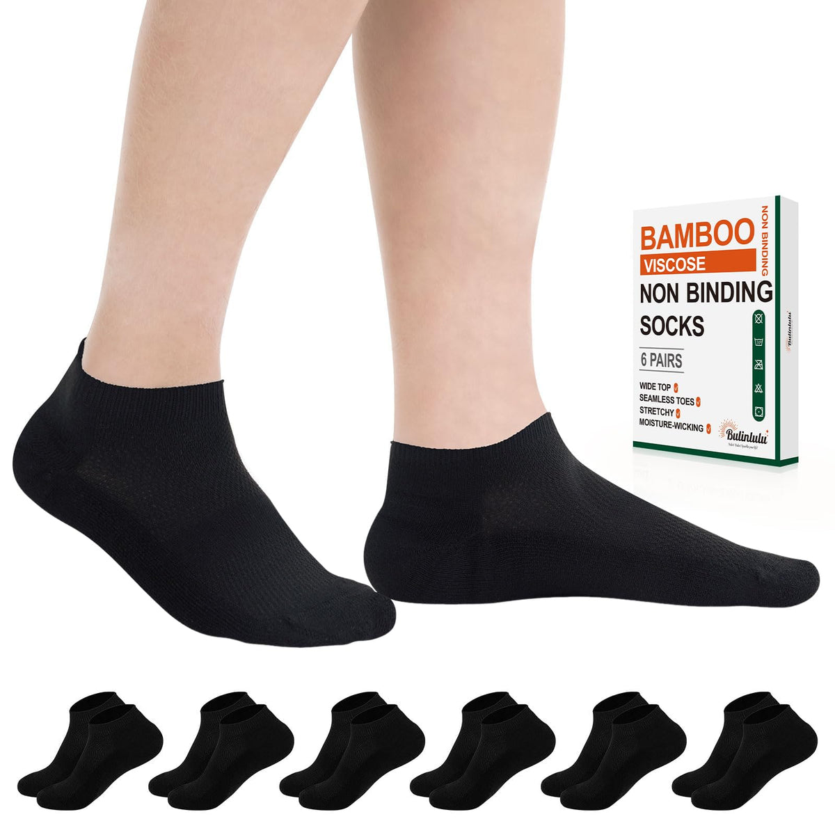 6 Pairs Low Cut Non Binding Bamboo Seamless Socks V849322