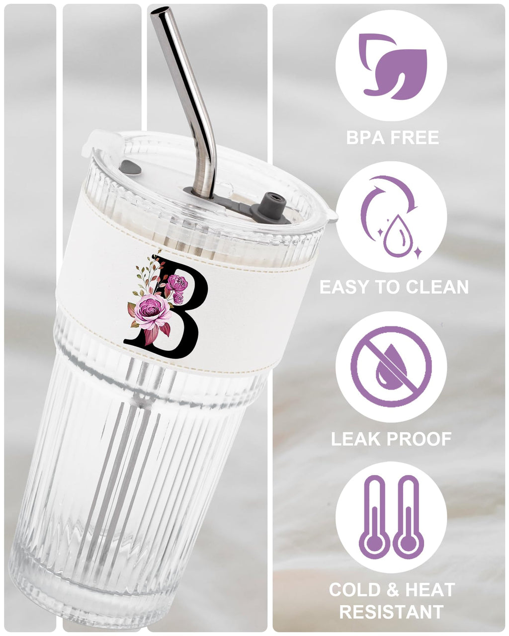 Glass Cup with Lid Straw Clear Tumbler X631530