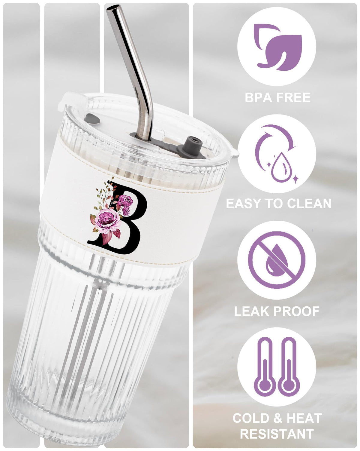 Glass Cup with Lid Straw Clear Tumbler X631530