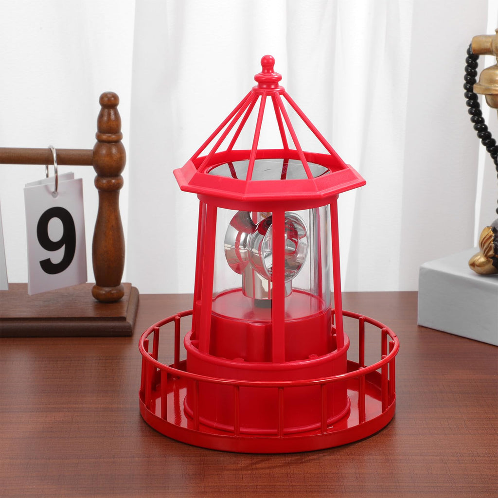 Solar Powered Rotating Lighthouse Garden Light Outdoor Waterproof Resin Iron Red O56935