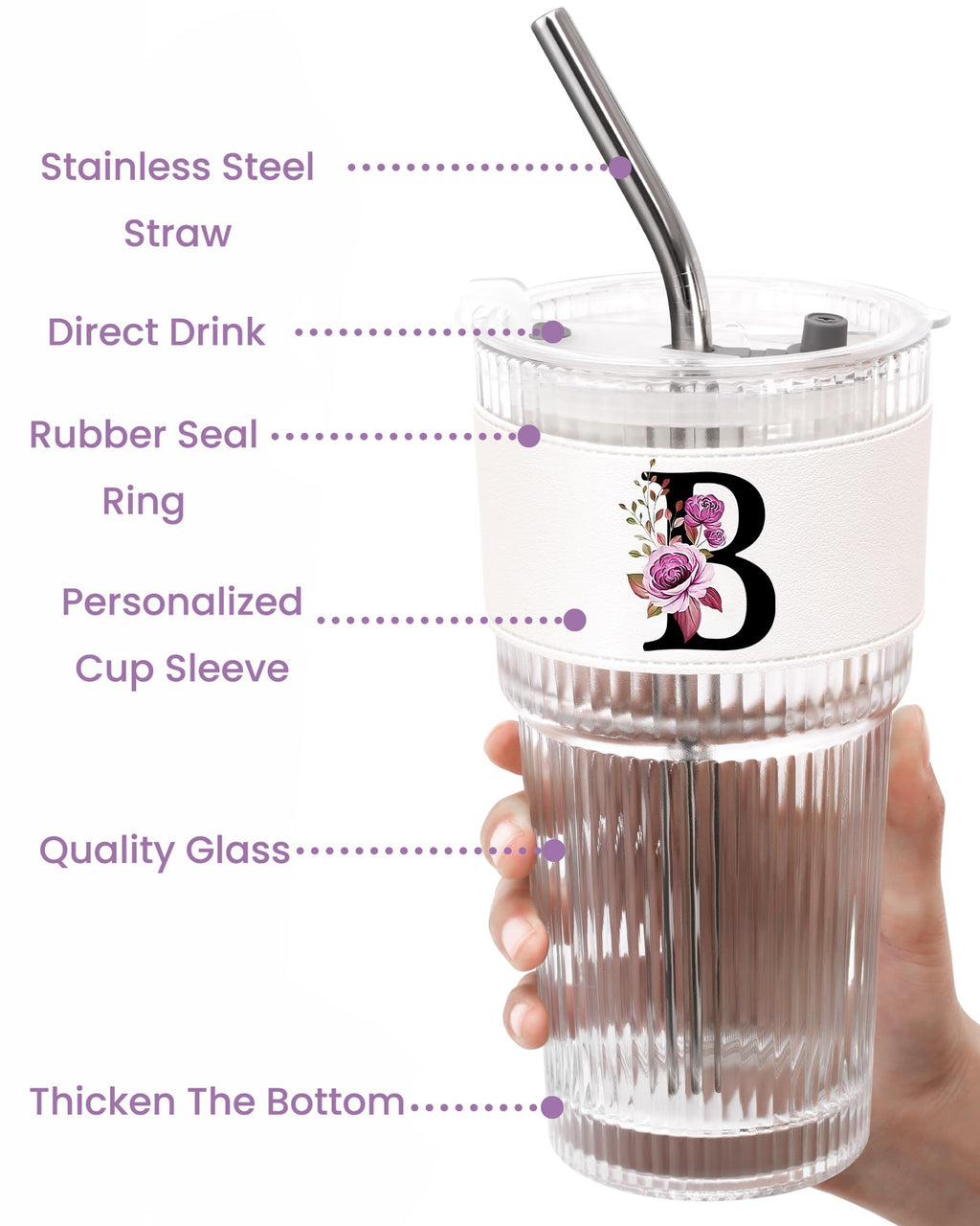 Glass Cup with Lid Straw Clear Tumbler X631530
