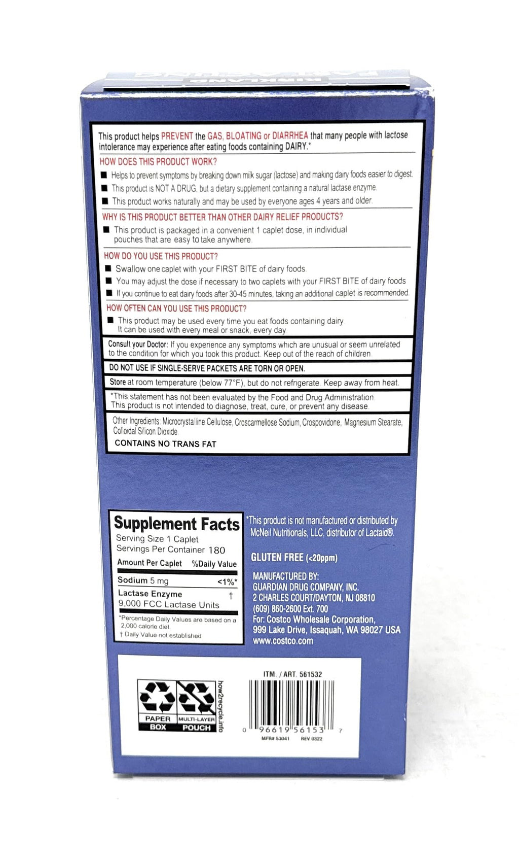 Fast Acting Lactase 180 Caplets H652