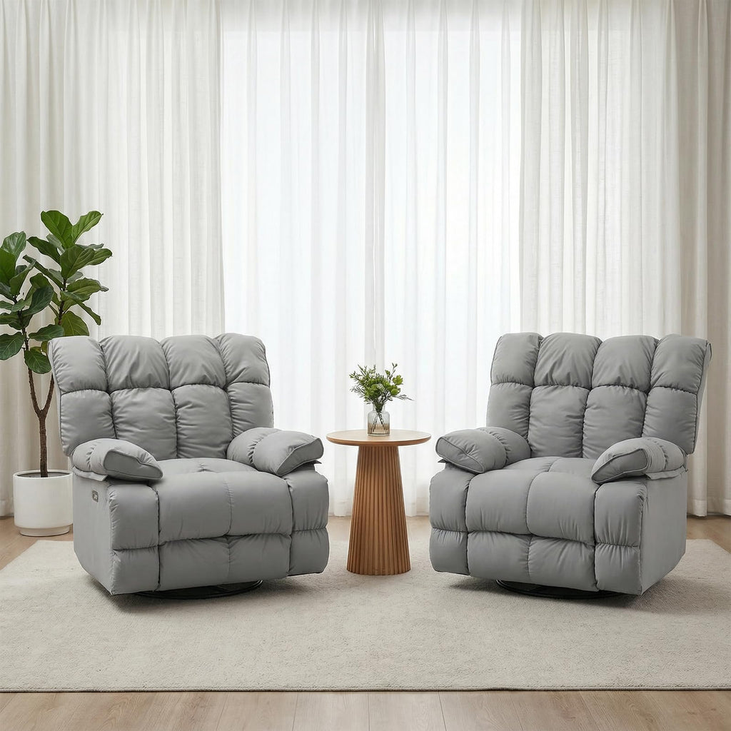 Oversized Gray Leather Power Swivel Rocker Recliner V88525