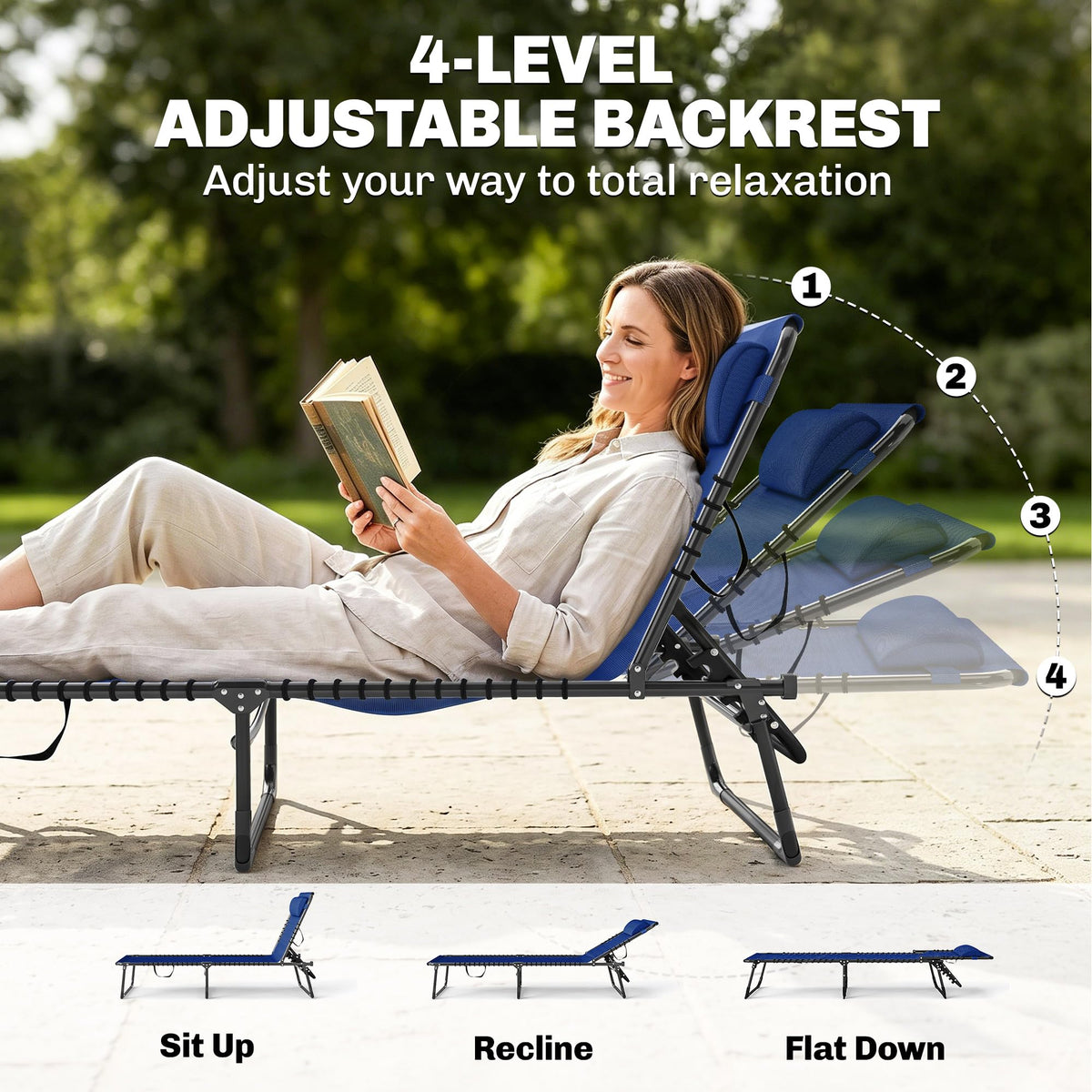 Folding Chaise Lounge Chair Set of 2 Blue J496